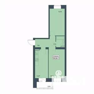 2-к квартира, строящийся дом, 61м2, 7/9 этаж