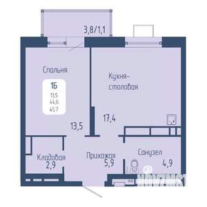 1-к квартира, вторичка, 46м2, 13/15 этаж