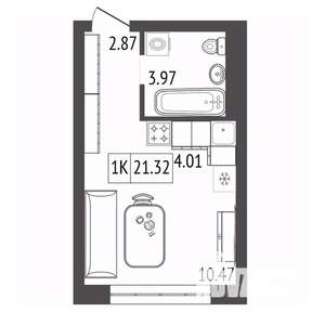 1-к квартира, строящийся дом, 21м2, 17/17 этаж
