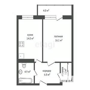 1-к квартира, сданный дом, 47м2, 8/8 этаж