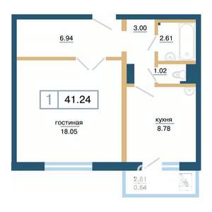 1-к квартира, строящийся дом, 41м2, 13/17 этаж