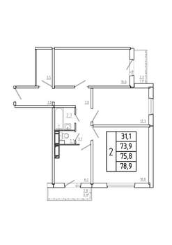 3-к квартира, вторичка, 76м2, 2/17 этаж
