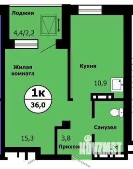 1-к квартира, строящийся дом, 35м2, 15/19 этаж