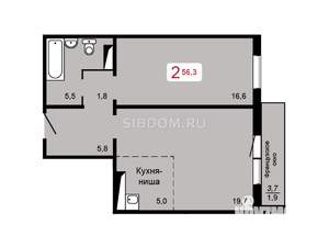 2-к квартира, вторичка, 56м2, 3/17 этаж