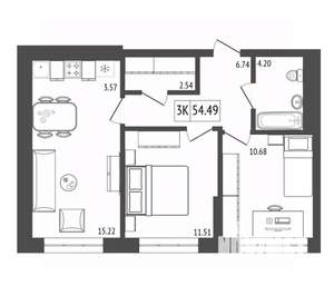 3-к квартира, вторичка, 54м2, 14/17 этаж