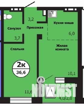 2-к квартира, строящийся дом, 37м2, 12/19 этаж