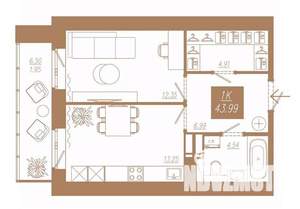 1-к квартира, вторичка, 44м2, 10/23 этаж