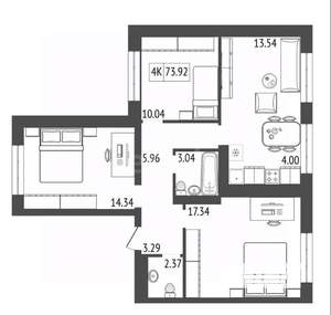 4-к квартира, вторичка, 74м2, 11/17 этаж