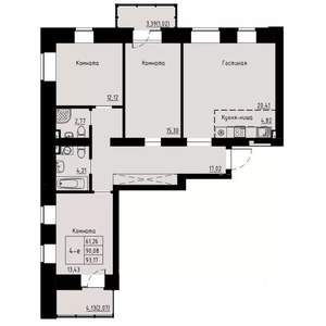 4-к квартира, строящийся дом, 93м2, 2/8 этаж