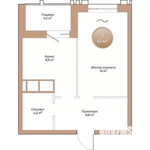 1-к квартира, строящийся дом, 41м2, 3/24 этаж