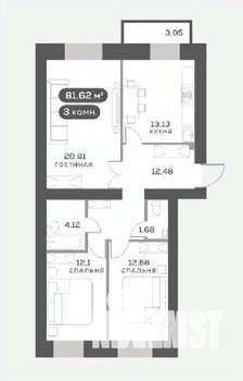 3-к квартира, вторичка, 77м2, 11/15 этаж