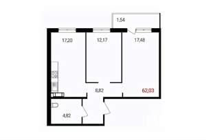 2-к квартира, вторичка, 62м2, 9/18 этаж