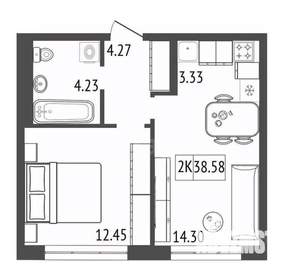 2-к квартира, вторичка, 39м2, 15/17 этаж