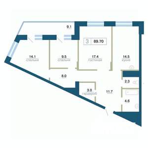 3-к квартира, строящийся дом, 90м2, 18/24 этаж