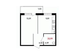 1-к квартира, вторичка, 34м2, 2/18 этаж