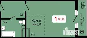 1-к квартира, строящийся дом, 38м2, 6/17 этаж