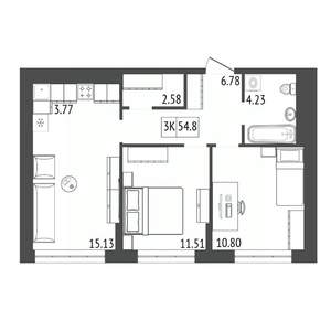 3-к квартира, вторичка, 55м2, 6/17 этаж