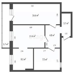 2-к квартира, вторичка, 52м2, 7/16 этаж