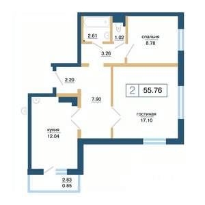 2-к квартира, вторичка, 56м2, 2/17 этаж