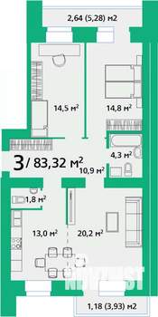 3-к квартира, строящийся дом, 83м2, 2/9 этаж