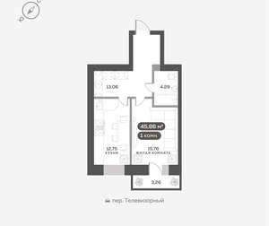 1-к квартира, вторичка, 46м2, 2/16 этаж