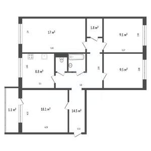 4-к квартира, вторичка, 82м2, 8/10 этаж