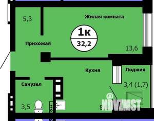 1-к квартира, строящийся дом, 32м2, 13/26 этаж