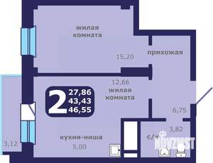2-к квартира, вторичка, 47м2, 18/25 этаж