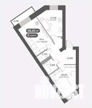 2-к квартира, вторичка, 69м2, 5/15 этаж