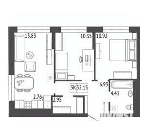 3-к квартира, вторичка, 52м2, 9/17 этаж
