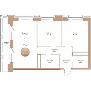 2-к квартира, строящийся дом, 73м2, 4/24 этаж