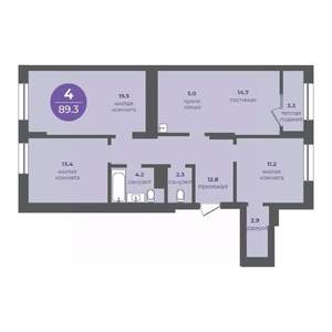 4-к квартира, вторичка, 90м2, 24/24 этаж