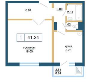 1-к квартира, вторичка, 41м2, 7/17 этаж