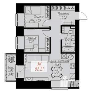 2-к квартира, строящийся дом, 52м2, 9/17 этаж