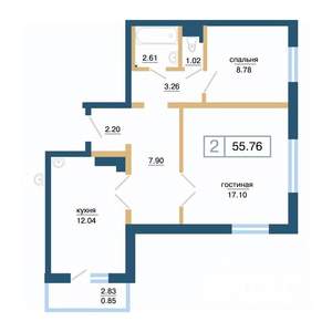 2-к квартира, вторичка, 56м2, 4/17 этаж