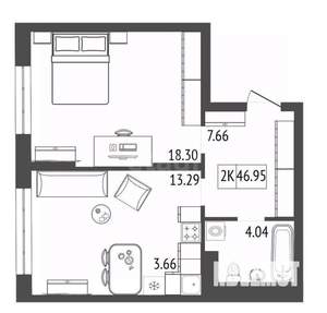 2-к квартира, вторичка, 47м2, 15/17 этаж