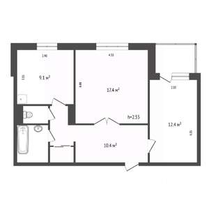 2-к квартира, вторичка, 54м2, 2/5 этаж