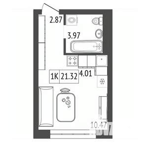 1-к квартира, вторичка, 21м2, 8/17 этаж
