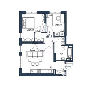 3-к квартира, вторичка, 66м2, 8/23 этаж