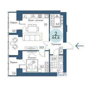 2-к квартира, строящийся дом, 65м2, 17/17 этаж