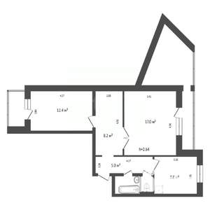 2-к квартира, вторичка, 55м2, 4/14 этаж