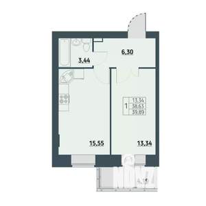 1-к квартира, строящийся дом, 40м2, 2/9 этаж
