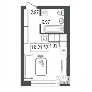 1-к квартира, вторичка, 21м2, 3/17 этаж