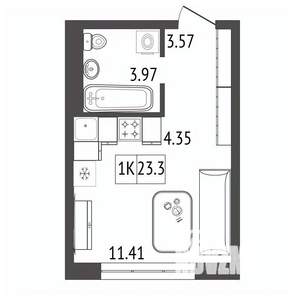 1-к квартира, вторичка, 23м2, 10/17 этаж
