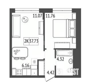 2-к квартира, вторичка, 38м2, 5/17 этаж