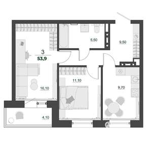 2-к квартира, вторичка, 54м2, 2/9 этаж