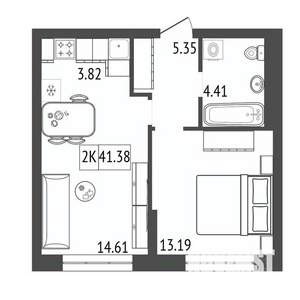 2-к квартира, строящийся дом, 41м2, 14/17 этаж