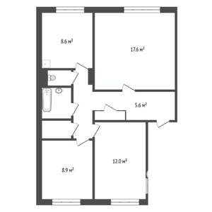 3-к квартира, вторичка, 62м2, 2/16 этаж