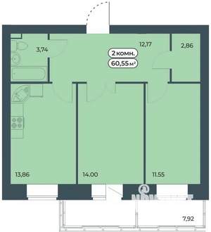 2-к квартира, вторичка, 61м2, 9/9 этаж