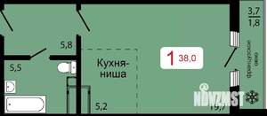 1-к квартира, строящийся дом, 38м2, 15/17 этаж